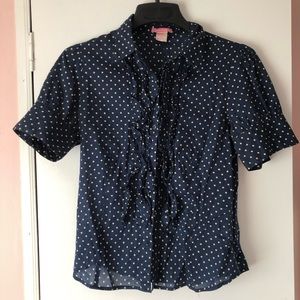 Polka Dot Short Sleeve Ruffle Shirt